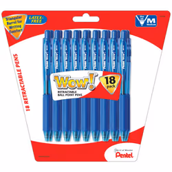 Pentel WOW! Retractable Ballpoint Pens Medium Line Blue Ink 18-Pack (BK440BP18C)