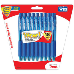 Pentel WOW! Retractable Ballpoint Pens  Medium Line  Blue Ink  18-Pack (BK440BP18C)