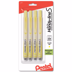 Pentel Handy-line S Retractable Highlighter  Chisel Tip  Yellow Ink  4 /Pack (SXS15BP4G)