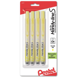 Pentel Handy-line S Retractable Highlighter  Chisel Tip  Yellow Ink  4 /Pack (SXS15BP4G)