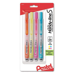 Pentel Handy-line S Retractable Highlighter, Chisel Tip, Assorted Ink Colors, 4/ Pack (SXS15BP4M)
