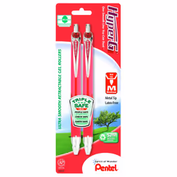 Pentel HyperG Retractable Gel Roller Pen  0.7mm  Permanent Red Ink  2 Pack (KL257BP2B)