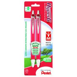 Pentel HyperG Retractable Gel Roller Pen  0.7mm  Permanent Red Ink  2 Pack (KL257BP2B)