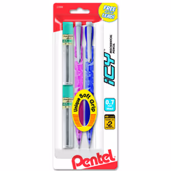 Pentel Icy Automatic Pencil with Lead 0.7 mm Assorted Barrels 2 Pack (AL27TLBP2)