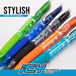 Pentel Icy Automatic Pencil with Lead  0.7 mm  Assorted Barrels  2 Pack (AL27TLBP2)