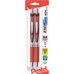Pentel EnerGel Deluxe RTX Retractable Liquid Gel Pen (0.7mm) Metal Tip Red Ink 2 Pack (BL77BP2B)