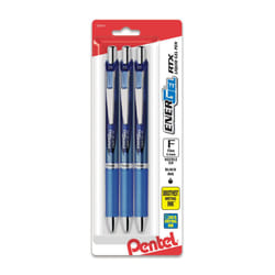 Pentel EnerGel Deluxe RTX Retractable Pens  Needle Point  0.5 mm  Assorted Barrels  Blue Ink  Pack Of 3