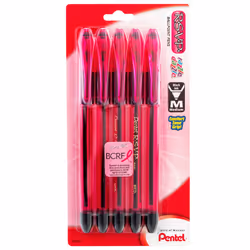 Pentel Pink BCA RSVP Razzle-Dazzle  (1.0mm) Medium Line  Black Ink  Pack of 5 (BK91RDBP5P)