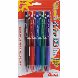 Pentel Wow! Colors Retractable Medium Ballpoint Pens 5/Pkg-Assorted Colors