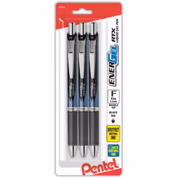 Pentel EnerGel Deluxe RTX Retractable Pens Needle Point 0.5 mm Assorted Barrels Black Ink Pack Of 3