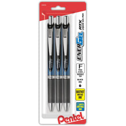 Pentel EnerGel Deluxe RTX Retractable Pens  Needle Point  0.5 mm  Assorted Barrels  Black Ink  Pack Of 3