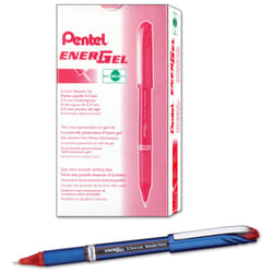 Pentel ENER-GEL NV Liquid Gel Pen  0.5mm  Fine Line Capped  Needle Tip  Red Ink  Box of 12 (BLN25-B)
