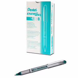 Pentel EnerGel NV Gel Ink Pen  (0.7mm)  Medium Point Capped  Metal Tip  Green Ink  Box of 12 (BL27-D)