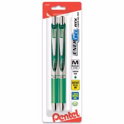 Pentel EnerGel RTX Retractable Liquid Gel Pen (0.7mm) Medium Line Metal Tip Green Ink Pack of 2 (BL77BP2D)