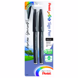 Pentel Arts Sign Pen Black Ink 2 Pack (S520BP2A) Assorted