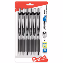 Pentel EnerGel RTX Retractable Liquid Gel Pen (0.7mm) Medium Line Metal Tip Black Ink Pack of 6 (BL77BP6A)