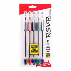 Pentel R.S.V.P. Ballpoint Pens Fine Point 0.7 mm Clear Barrel Assorted Ink Colors Pack Of 5