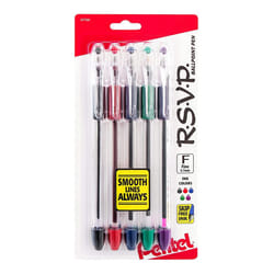 Pentel R.S.V.P. Ballpoint Pens  Fine Point  0.7 mm  Clear Barrel  Assorted Ink Colors  Pack Of 5