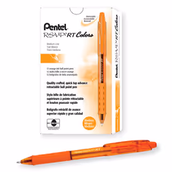 Pentel RSVP RT Colors Retractable Ballpoint Pen (1.0mm) Medium Line Barrel Orange Ink Box of 12 (BK93CRF-F)