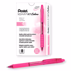 Pentel RSVP RT Colors Retractable Ballpoint Pen  (1.0mm) Medium Line  Barrel  Pink Ink  Box of 12 (BK93CRP-P)