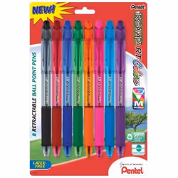 Pentel BK93CRBP8M, Clip, Clip-on retractable ballpoint pen, Refillable, Black, Blue, Green, Light Blue, Orange, Pink, Red, Vi ...
