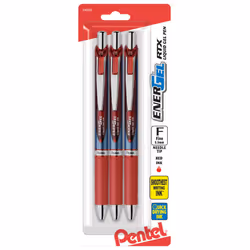 Pentel EnerGel RTX Retractable Liquid Gel Pens  Fine Point  0.5mm  54% Recycled  Assorted Barrel Colors  Red Ink  Pack Of 3 P ...