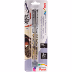 Pentel Arts Gel Roller for Fabric  (1.0mm) Bold Lines  Permanent  Black Ink  Pack of 2 (BN15BP2A)