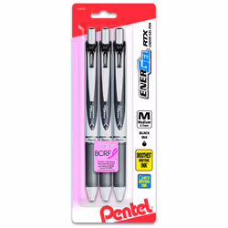 Pentel Pink BCA Ribbon Pentel EnerGel Deluxe RTX Retractable Liquid Gel Pen  0.7mm  Medium Line  Metal Tip  Silver Barrel  Bl ...