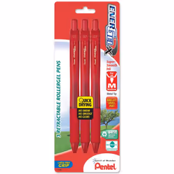 Pentel EnerGel-X Retractable Liquid Gel Pen 0.7mm Medium Line Metal Tip Red Ink 3 Pack (BL107BP3B)