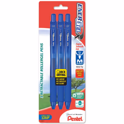 Pentel EnerGel-X Retractable Liquid Gel Pen 0.7mm Medium Line Metal Tip Blue Ink 3 Pack (BL107BP3C)