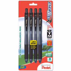 Pentel EnerGel-X Retractable Liquid Gel Pen  0.7mm  Medium Line  Metal Tip  Black  4 Pack (BL107BP4A)