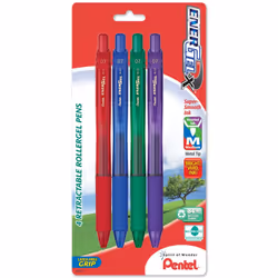 Pentel EnerGel-X Retractable Liquid Gel Pen  0.7mm  Medium Line  Metal Tip  4 Pack (BL107BP4M1)  Assorted