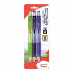 Pentel EnerGize-X Mechanical Pencil 0.5mm Assorted Barrel Colors Pack of 3 (PL105BP3M) black