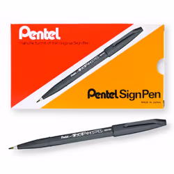 Pentel Arts Sign Pen Touch Fude Brush Tip Black Ink Box of 12 (SES15-NA)