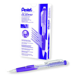 Pentel Twist Erase CLICK Mechanical Pencil  0.7mm  Clear Barrel  Violet Grip  Box of 12 (PD277TV)