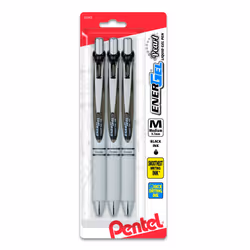 Pentel EnerGel Pearl Retractable Gel Pen (0.7mm) Metal Tip Medium Point Accent Black Ink 3-PK