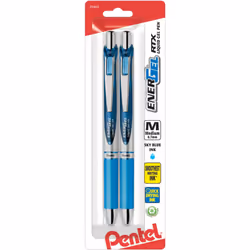 Pentel EnerGel Deluxe RTX Retractable Liquid Gel Pen  Medium Line  Metal Tip  Sky Blue Ink  2 Pack (BL77BP2S)