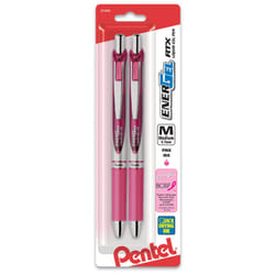 Pentel BCA EnerGel RTX Retractable Liquid Gel Pen  Medium Line  Metal Tip  Pink Ink  2-Pack (BL77BP2P)