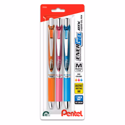 Pentel EnerGel Deluxe RTX Retractable Liquid Gel Pen  Medium Line  Metal Tip  Assorted Ink  3 Pack (BL77BP3M2)