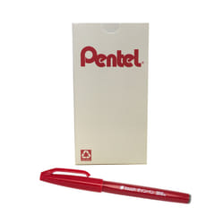 Pentel Arts Sign Pen Touch  Fude Brush Tip  Red Ink  Box of 12 (SES15C-B)