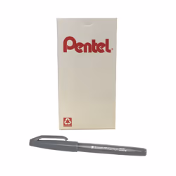 Pentel Arts Sign Pen Touch Fude Brush Tip Gray Ink Box of 12 (SES15C-N)