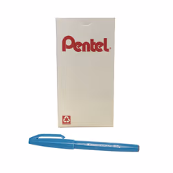 Pentel Arts Sign Pen Touch Fude Brush Tip Sky Blue Ink Box of 12 (SES15C-S)