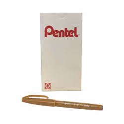 Pentel Arts Sign Pen Touch Fude Brush Tip Ochre Ink Box of 12 (SES15C-Y)