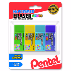 Pentel Hi-Polymer Block Eraser Small  Assorted Colors  Pack of 4 (ZEH0