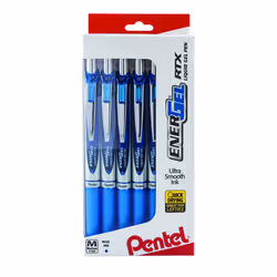 Pentel EnerGel RTX Retractable Liquid Gel Pens Medium Point 0.7 mm 54% Recycled Blue Barrel Blue Ink Pack of 12 Pens