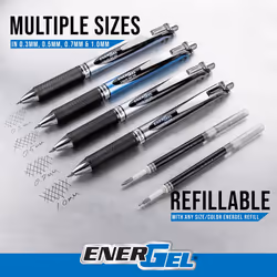 Pentel EnerGel RTX Retractable Liquid Gel Pens  Medium Point  0.7 mm  54% Recycled  Blue Barrel  Blue Ink  Pack of 12 Pens
