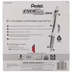 Pentel EnerGel RTX Retractable Metal Tip Pen  0.7mm  12 Assorted Colors with 2 Refills (BL77F14C)
