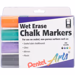 Pentel Arts Wet Erase Chalk Marker Set  Jumbo Tip  Assorted Colors Pack of 4 (SMW56PC4M1)