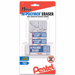 Pentel Hi-Polymer Eraser Combo Pack  White  Pack Of 15
