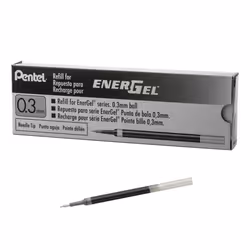 Pentel Refill Ink for EnerGel Liquid Gel Pen  (0.3mm)  Extra Fine Line  Needle Tip  Black Ink  Box of 12 (LRN3-A)
